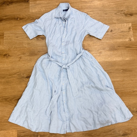 Belted Linen A-Line Shirtdress Midi Polo Ralph Lauren - Picture 16 of 16